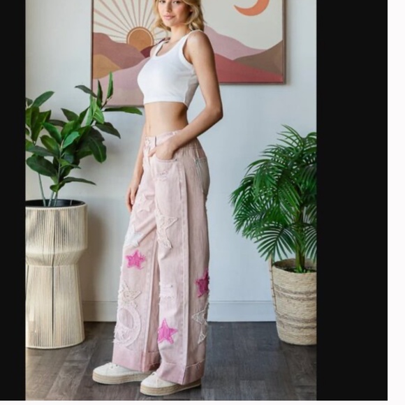 OLI AND HALI “ Sorento 2” Oli & Hali Wide Leg Star Patch Jeans BR63 - Picture 3 of 5